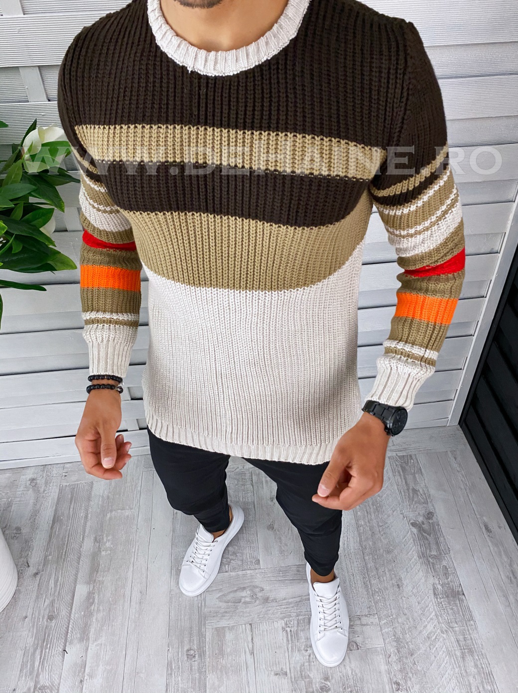 Pulover barbati gros slim fit bej t3576 i18-5*